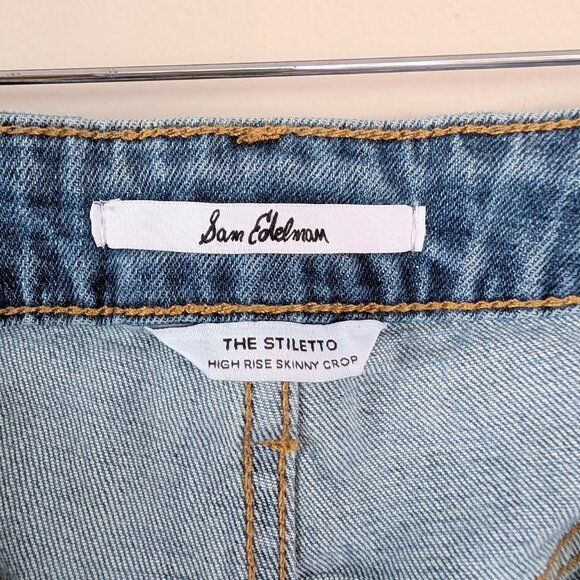 NWT Sam Edelman The Stiletto High Rise Skinny Crop Jeans Bow Detail Flirty Sz 30 - Picture 6 of 10